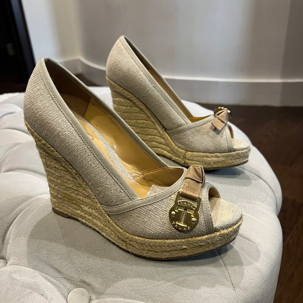 Cream Wedge Shoes with Espadrille Detail and Bow